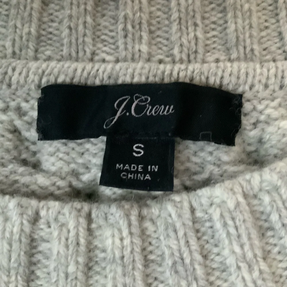 J. CREW Cable Knit Tunic Sweater Wool Blend Patchwork Preppy Beige Gray Small
